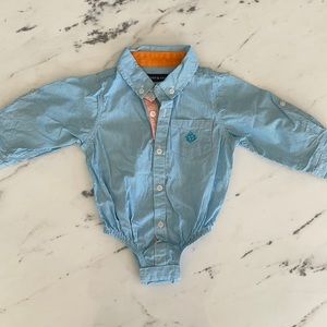 Andy & Evan blue and white bodysuit dress shirt